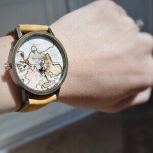 NEVER WORN Unisex yellow world map travel watch